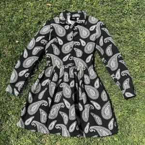 Asos Women's Size US 4 UK 8 Black White Paisley Print Long Sleeve Tapestry Dress